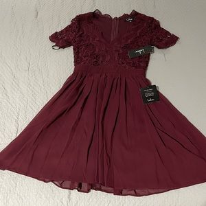 Brand new, maroon, crochet top cocktail dress, size xs